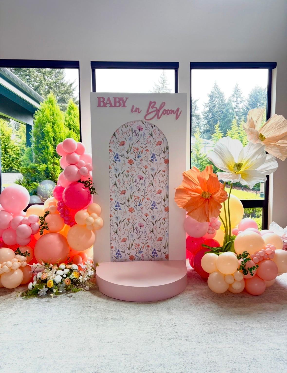 Baby in Bloom Cloudline backdrop with oversized flowers